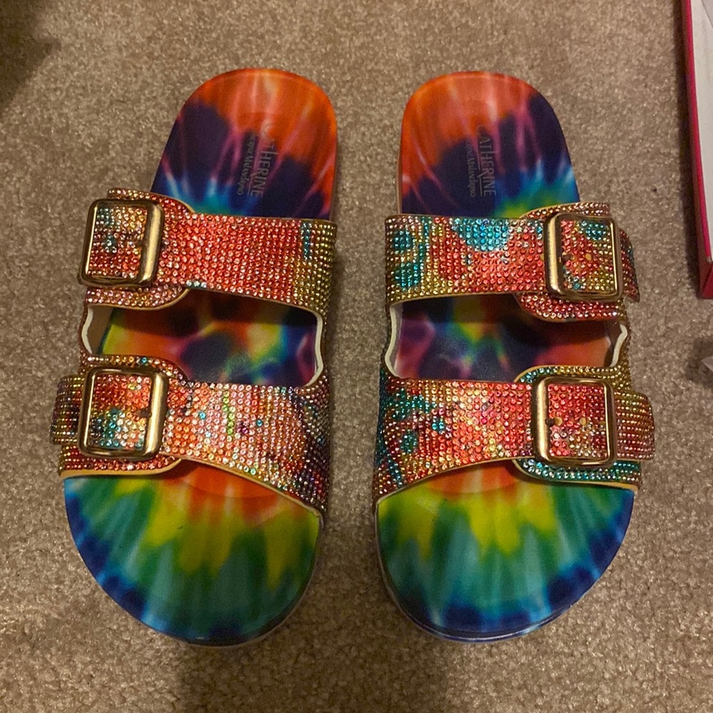 Rhinestone tie dye slides